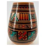 Hand-Painted Ukrainian Terracotta Vase with Geometric and Tribal Motifs