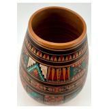 Hand-Painted Ukrainian Terracotta Vase with Geometric and Tribal Motifs