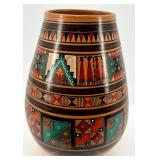 Hand-Painted Ukrainian Terracotta Vase with Geometric and Tribal Motifs