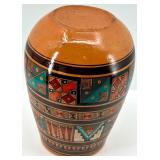 Hand-Painted Ukrainian Terracotta Vase with Geometric and Tribal Motifs