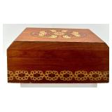 Wooden Inlaid Ukrainian Jewelry Box with Removable Tray and Floral Design