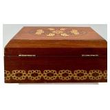 Wooden Inlaid Ukrainian Jewelry Box with Removable Tray and Floral Design