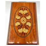 Wooden Inlaid Ukrainian Jewelry Box with Removable Tray and Floral Design