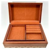 Wooden Inlaid Ukrainian Jewelry Box with Removable Tray and Floral Design