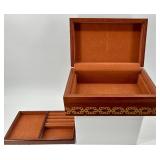 Wooden Inlaid Ukrainian Jewelry Box with Removable Tray and Floral Design