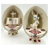 Set of 2 Ukrainian Ceramic Egg Shelves with Bunny and Prayer Motif