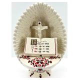 Set of 2 Ukrainian Ceramic Egg Shelves with Bunny and Prayer Motif