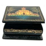 Hand-Painted Russian Lacquer Box with Church Scene