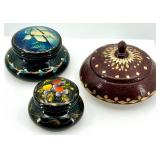 Set of 3 Vintage Hand-Painted Wooden Trinket Boxes USSR