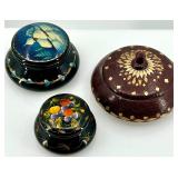 Set of 3 Vintage Hand-Painted Wooden Trinket Boxes USSR