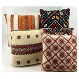 Set of 5 Handwoven Decorative Throw Pillows with Embroidered Folk Patterns