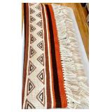 Vintage Crochet Afghan Blanket with Geometric Pattern and Fringe