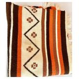 Vintage Crochet Afghan Blanket with Geometric Pattern and Fringe