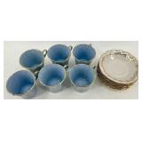 Vintage Korosten China Set of 6 Blue Teacups with Saucers, Gold Trim