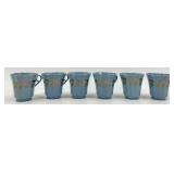 Vintage Korosten China Set of 6 Blue Teacups with Saucers, Gold Trim