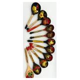 Collection of 11 Russian Hand-Painted Wooden Spoons Khokhloma Style