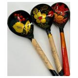 Collection of 11 Russian Hand-Painted Wooden Spoons Khokhloma Style