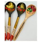 Collection of 11 Russian Hand-Painted Wooden Spoons Khokhloma Style