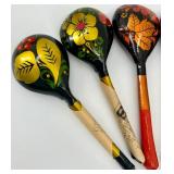 Collection of 11 Russian Hand-Painted Wooden Spoons Khokhloma Style