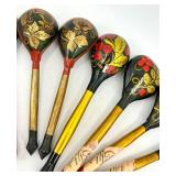 Collection of 11 Russian Hand-Painted Wooden Spoons Khokhloma Style