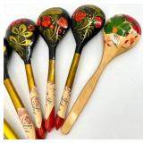 Collection of 11 Russian Hand-Painted Wooden Spoons Khokhloma Style