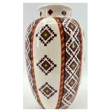 Ukrainian Ceramic Vase with Multicolor Geometric Pattern