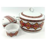Set of 3 Enesco Decorative Porcelain Kitchenware Pieces with Folk Pattern