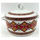 Set of 3 Enesco Decorative Porcelain Kitchenware Pieces with Folk Pattern