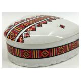 Set of 3 Enesco Decorative Porcelain Kitchenware Pieces with Folk Pattern