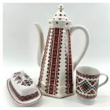 Vintage Ukraine Ceramic Coffee Pot, Mug, and Butter Dish Set - Ceramic by Tamara