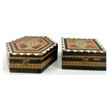 Set of 2 Spanish Marquetry Trinket Boxes with Geometric Inlay