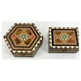 Set of 2 Spanish Marquetry Trinket Boxes with Geometric Inlay