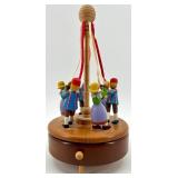 Thorens Swiss Wood Maypole Music Box with Dancing Figures