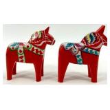 Set of 2 Swedish Dala Horse Hand-Painted Wooden Figurines