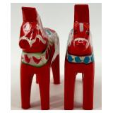 Set of 2 Swedish Dala Horse Hand-Painted Wooden Figurines