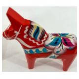 Set of 2 Swedish Dala Horse Hand-Painted Wooden Figurines