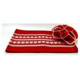Handcrafted Swedish Red Textile Bun Holder and Table Runner