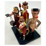 Chinese Folk Art Handcrafted Wooden Figurine Set on Base