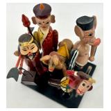 Chinese Folk Art Handcrafted Wooden Figurine Set on Base