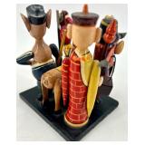 Chinese Folk Art Handcrafted Wooden Figurine Set on Base