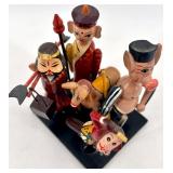 Chinese Folk Art Handcrafted Wooden Figurine Set on Base