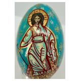 Hand-Painted Religious Icon Plaque and Decorative Egg with Stand