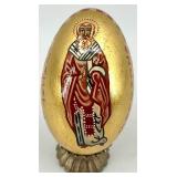 Vintage Russian Religious Icon and Painted Saint Nicholas Egg Set
