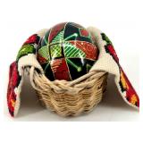 Set of 2 Hand-Painted Ukrainian Pysanky Eggs with Basket and Stand