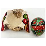 Set of 2 Hand-Painted Ukrainian Pysanky Eggs with Basket and Stand