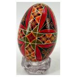 Set of 2 Hand-Painted Ukrainian Pysanky Eggs with Basket and Stand