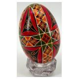 Set of 2 Hand-Painted Ukrainian Pysanky Eggs with Basket and Stand