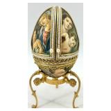 Set of 3 Decorative Porcelain Egg Trinket Boxes with Stands and Painted Designs