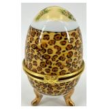 Set of 3 Decorative Porcelain Egg Trinket Boxes with Stands and Painted Designs
