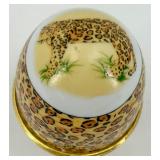 Set of 3 Decorative Porcelain Egg Trinket Boxes with Stands and Painted Designs